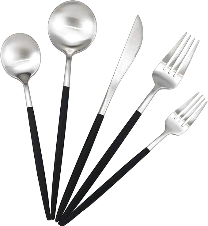 Gugrida Black Handle Matte Silver Silverware Set by Gugrida
