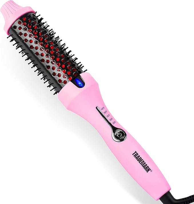 Trademark Beauty Infrared Ionic Thermal Styling Brush Hot Rod - Hair Brush with Round 1.5 Inch Barrel - Frizz Control & Shine - Volumizing Hot Brush for Straight or Curly Hair - Pink