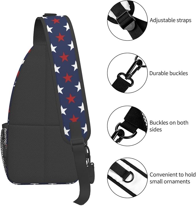 SUPLUCHOM Sling Bag American Flag Red White Star Hiking Daypack Crossbody - Image 5