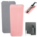 2 Heat Resistant Silicone Mat with Hanging Hole, Straightener Heat Resistant Travel Mat & Pouch for Curling Iron, Flat Iron and Other Hot Hair Styling Tools, 11 x 5 in, Pink+Gray