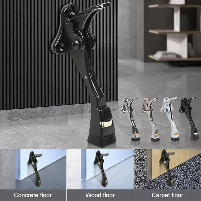 4 Packs Black Door Stops, Heavy Duty Kickdown Door Stopper, One Touch - Image 4