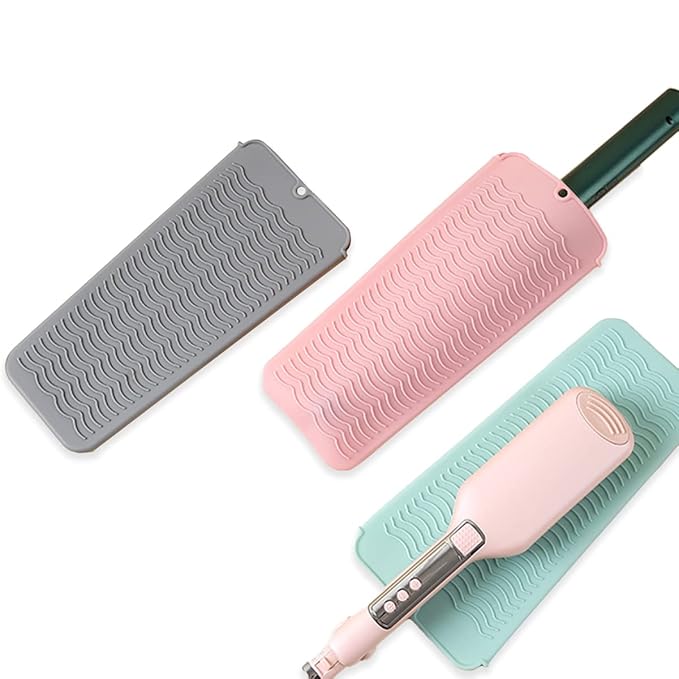 Heat Resistant Silicone Mat with Hanging Hole, Straightener Heat Resistant Travel Mat & Pouch for Curling Iron, Flat Iron and Other Hot Hair Styling Tools, 11 x 5 in, Green