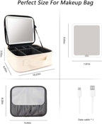 Travel Makeup Bag with LED Mirror Travel Makeup Organizer with 3 Lighted - Image 7