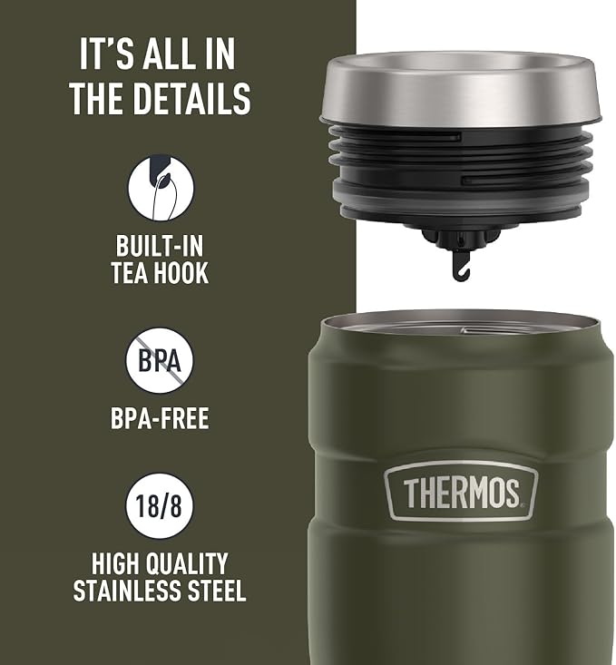 THERMOS Stainless King Vacuum-Insulated Travel Tumbler, 16 Ounce, Army Green - Image 4
