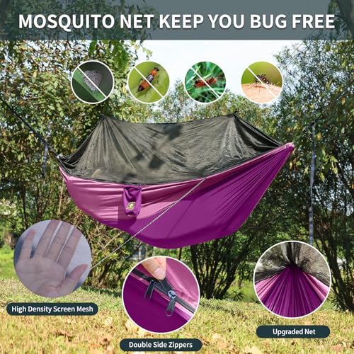 Camping Hammock with Mosquito Net (Purple & Pink / Small)