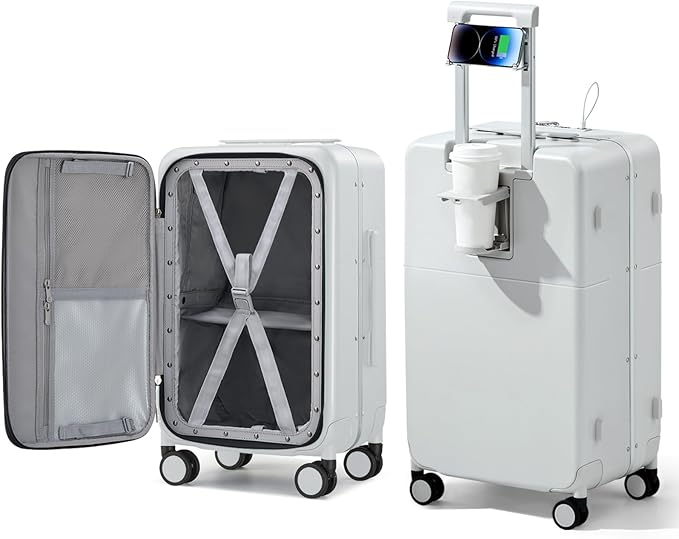 Hanke 24 Inch Luggage with Cup Holder and Charge, Top Opening Hard Shell by Hanke