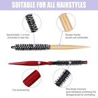 2 Styles Small Round Brush, Wooden Mini Hair Brush Roller Quiff Hair Combs, Mustache Brush, Travel Nylon Hairdressing Brushes Styling Volume Hairbrush for Curling, Short, Thin Hair