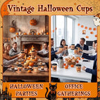 48 sets 8 oz Halloween Disposable Coffee Cups with Lids and Sleeves (Pumpkin)