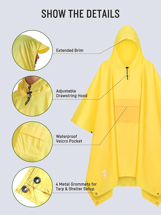 SaphiRose Extra Thick Hooded Rain Poncho Double Layer Waterproof Raincoat Jacket - Image 4