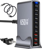 650W USB C Fast Charger Block, 10 Port USB Charging Station, GaN Ⅲ Pro Double by Unknown