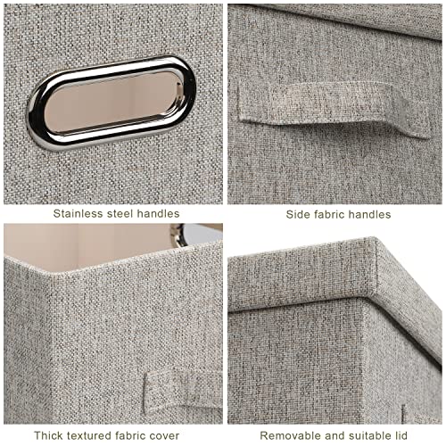 Medium 15" 21 Quart Collapsible Stackable Storage Bins with Lids (Beige / Medium -3 Pack)