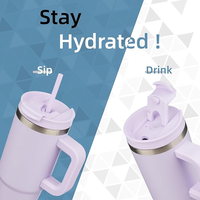 40 oz Tumbler with Handle and 2 Straws, 2 in 1 Lid Insulated Water Bottle - Image 2