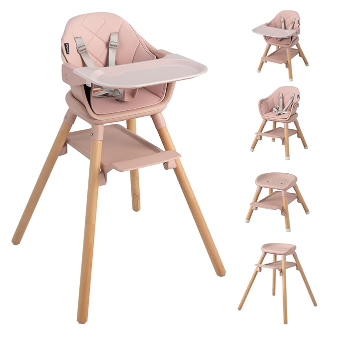 HONEY JOY Baby High Chair, 6 In 1 Convertible Wooden Highchair by HONEYJOY