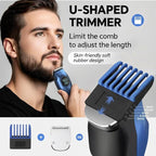 5-in-1 Electric Beard Trimmer Body Hair Trimmer Kit, Professional Cordless Hair Clippers for Men Rechargeable, IPX7 Waterproof Mens Grooming Kit for Face, Mustache, Body, Nose, Gifts for Men (Blue)