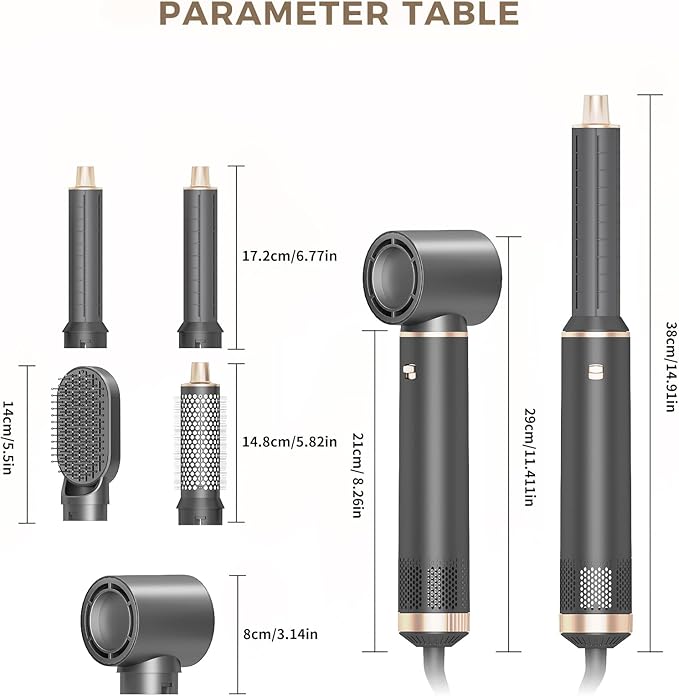 5 in 1 Hair Styler & Hot Air Brush - Air Curling Wrap with Low-Speed Negative Ion Technology, Hair Dryer Brush for Drying, Curling, Straightening & Styling, Hair Styling Tools at Home (Grey)