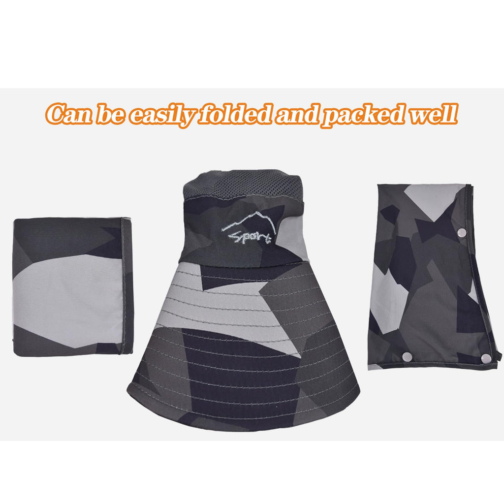 Sun Hats for Men Women Fishing Hat UPF 50+ Breathable Wide Brim Summer UV Protection Hat with Face Cover & Neck Flap (Camo Dark Grey(with Face Cover & Neck Flap ))