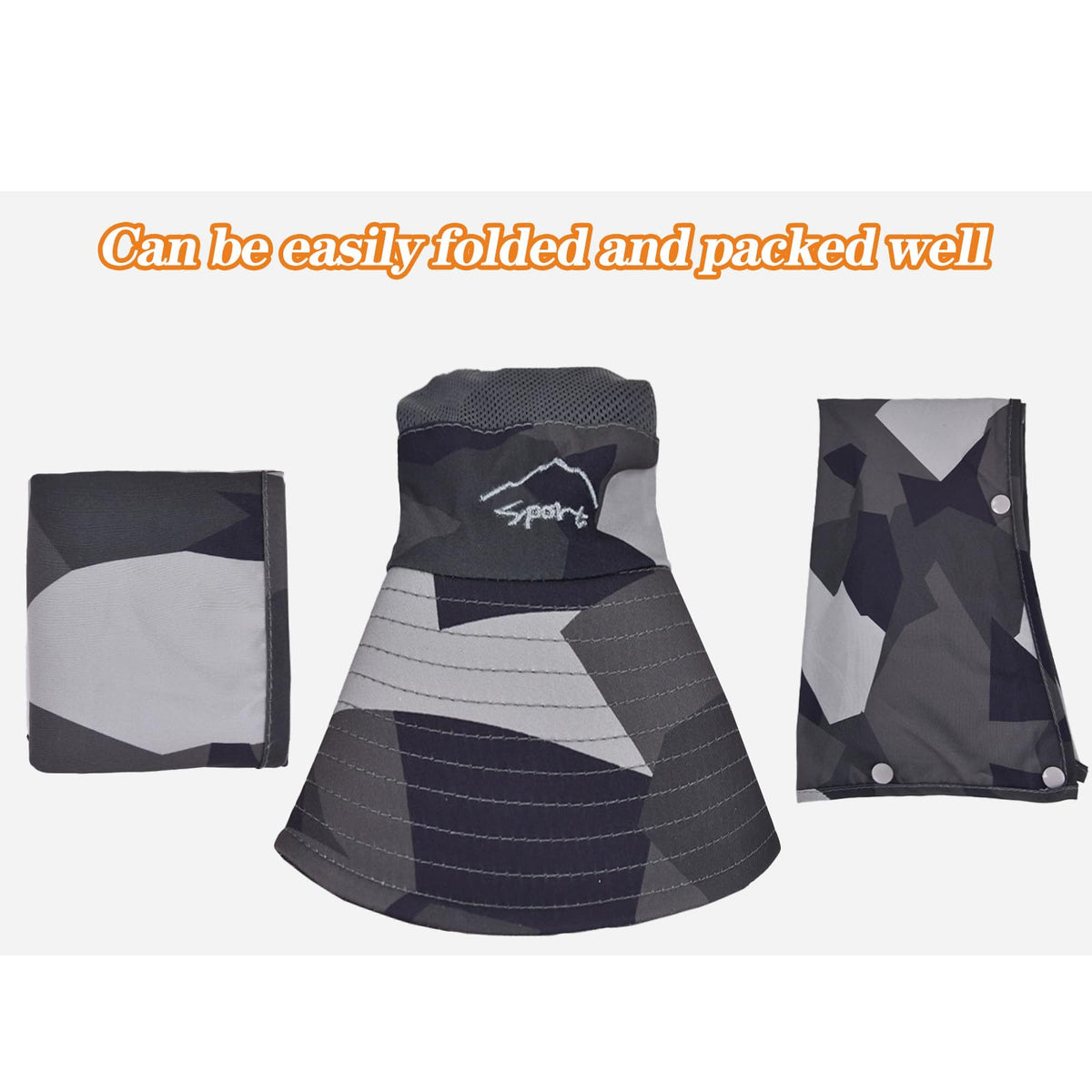 Sun Hats for Men Women Fishing Hat UPF 50+ Breathable Wide Brim Summer UV Protection Hat with Face Cover & Neck Flap (Camo Dark Grey(with Face Cover & Neck Flap ))
