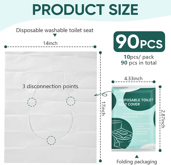 90 Pcs Disposable Flushable Paper Toilet Seat Covers Travel Supplies Essentials - Image 2