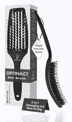 Curved Vented for Blow Drying - Boar Bristle Brush (Medium) with Comfortable Handle - Soft Bristle Brush for Thick and Fine Hair - Natural Boar Bristles for Women, Men & Kids - Black