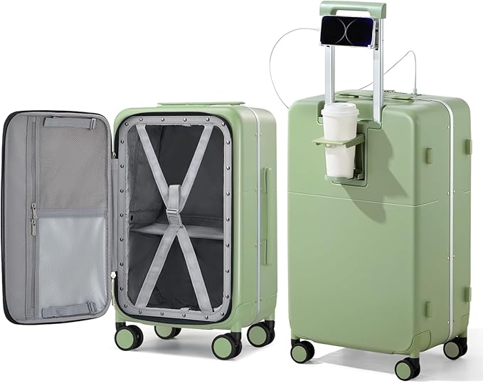 Hanke 24 Inch Luggage with Cup Holder and Charge, Top Opening Hard Shell by Hanke