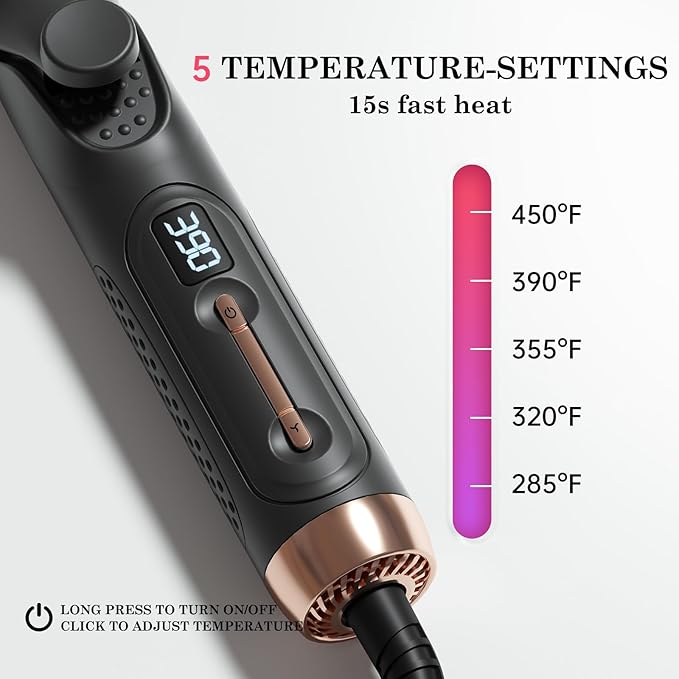 Hahahope Hair Straightener and Curler 2-in-1, 360° Airflow Styler Curling Iron, 1.25 Inch Curling Wand, 20 Million Negative Ion Hair Care, 5 Temps & Auto Off, Dual Voltage (Black)