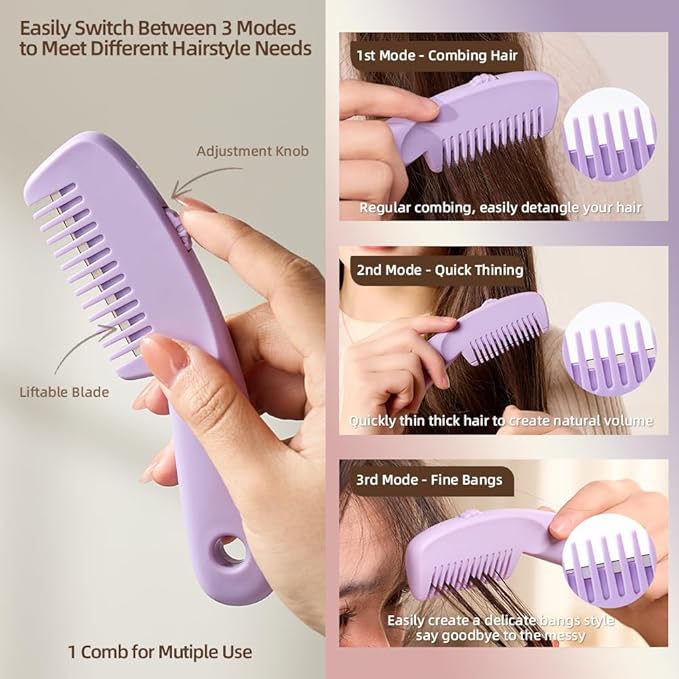 Hair Razor Comb, Hair Thining Trimmer, Homeuse Cutting and Styling Comb (Purple)