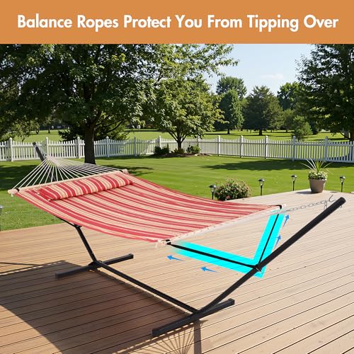 Outdoor Hammock with Stand 12FT (2 Person With Stand / Red Stripes)