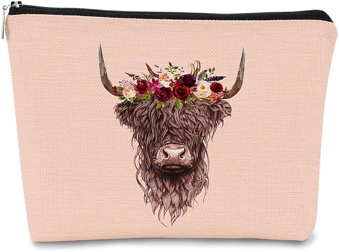 Cow Gifts for Cow Lovers, Cow Gift Western Small MakeUp Bag,Pink Cosmetic Bag,Gifts for Women Colleague Friend Teen Girls Coworkers,Birthday Christmas Makeup Bag Organizer Gifts for Women