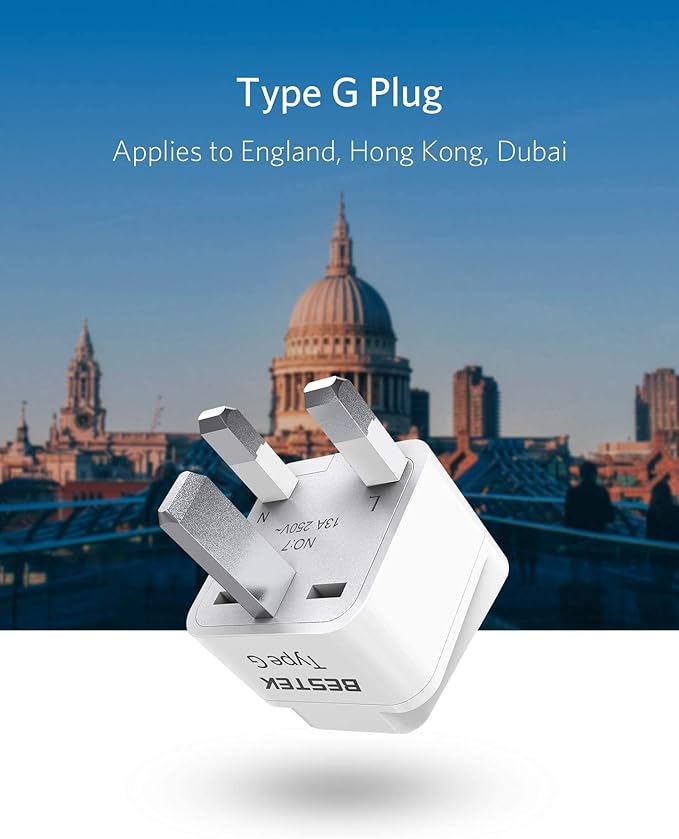 BESTEK UK Travel Plug Adapter Set, Grounded Universal Power Plug Adapter - Image 7