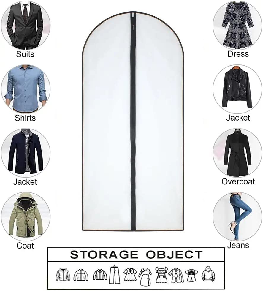 Garment Bags for Hanging Clothes 12 PCS Transparent Waterproof Dustproof Storage for Wardrobe Storage Suit Covers for Closet Clear Reuse Full Zipper for Costumes Suits Coats 24''x48'' (24'' x 48''/12 Pack / Black-Translucent)