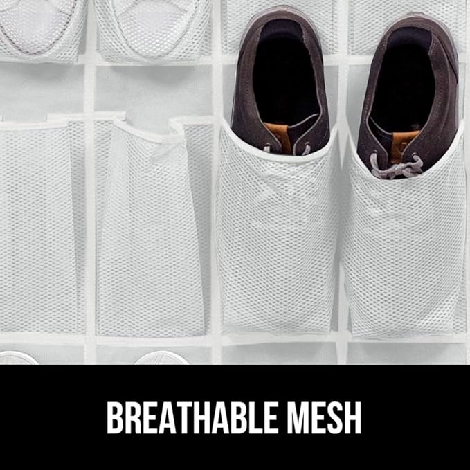 GORILLA GRIP Over the Door Shoe Organizer, 35 Large Breathable Mesh Pockets - Image 5