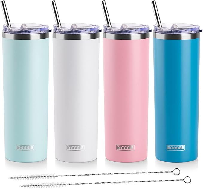 koodee 20 oz Stainless Steel Skinny Tumblers Double Wall Insulated Water by koodee
