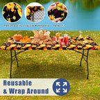 2 Pack Rectangle Spandex 6FT Elastic Fitted Thanksgiving Tablecloth (Rust & Black / 72" x 30" (Rectangular))