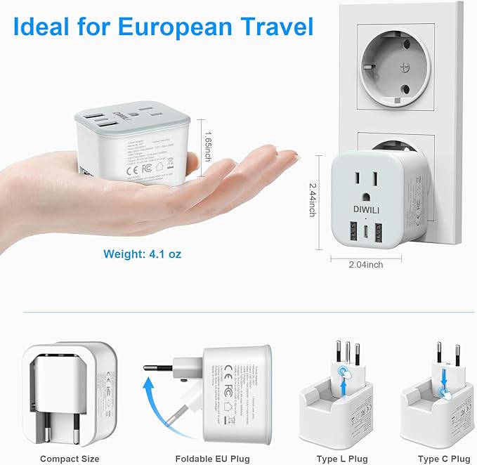 European Travel Plug Adapter, Foldable Power Adapter - Image 5