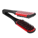 Clamp Hair Straightening Brush - Double-Sided Bristle Brush for Hair Straightening, Styling and Hairdressing for Women and Men (Red)