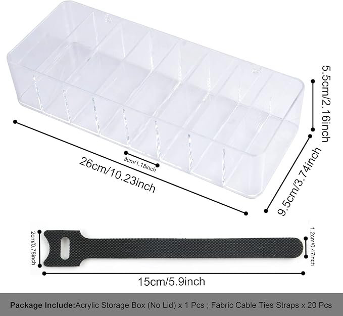 Acrylic Electronics Organizer-8 Sections Clear Cable Storage Bin Box, Cord - Image 2
