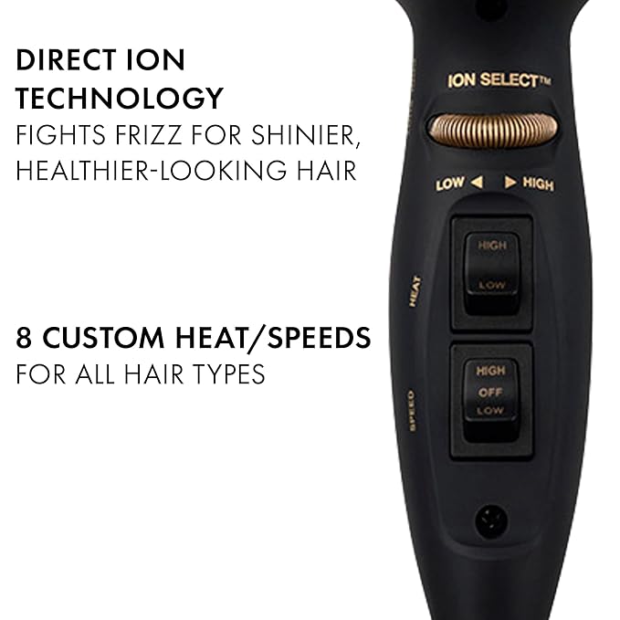 Hot Tools Pro Artist Black Gold 2100 Turbo Ceramic + Ionic Hair Dryer | Fast Dry, Lightweight