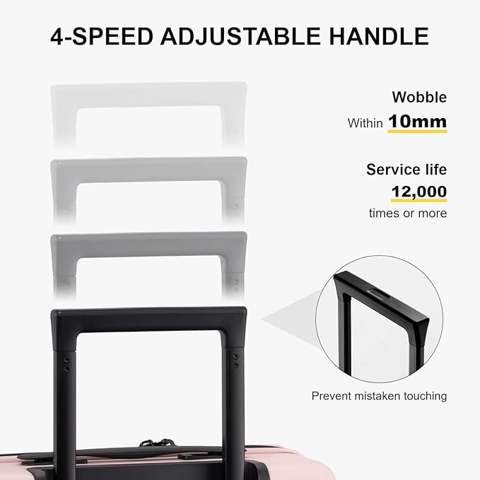 LEVEL8 Pink Suitcase with Spinner Wheels, Carry on Luggage Airline Approved - Image 6