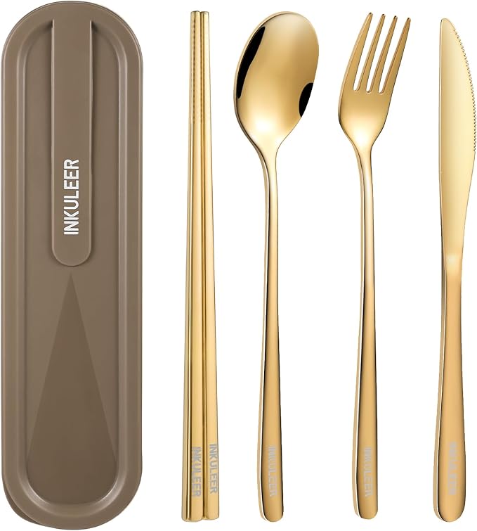 INKULEERTravel cutlery set, 18/8 stainless steel cutlery, Reusable utensils set by inkuleer