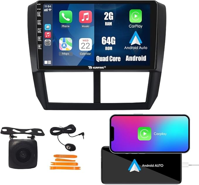 Kunfine Car CarPlay Android Auto Navigation Stereo GPS Radio Reverse Camera by KUNFINE