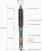 Mini Thermal Round Brush, 1/2 Inch Barrel Volume Heat Styling Brush for Men and Women Short Thin Curly Straight Hair, Heated Curling Iron,12 Temperature Setting (1.1 Inch with Bristles)