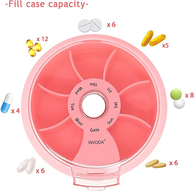 INVODA Weekly Pill Organizer 7 Compartment Rotating Pill Box - Image 5