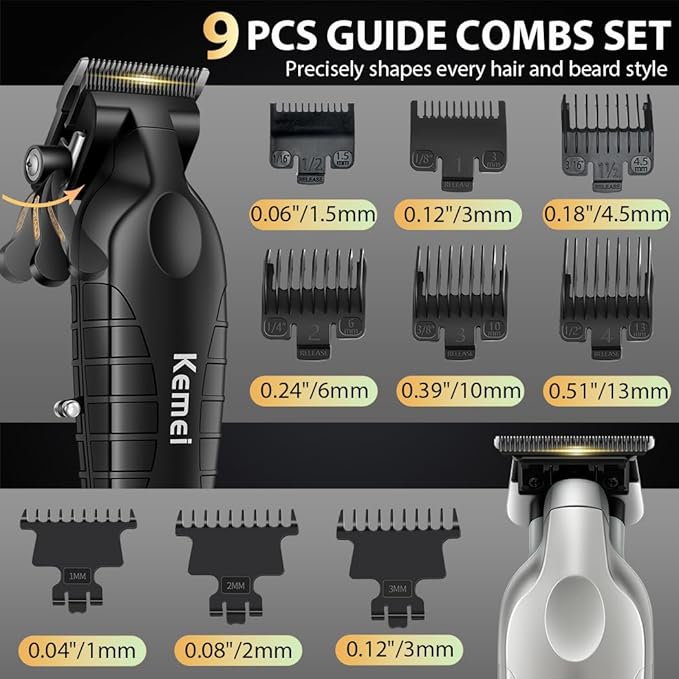 KEMEI Hair Clippers for Men Professional, Barber Clippers and Trimmers Set, Foil Shaver for Men,Cordless Hair Clippers and Barber Kit, Hair Cutting Kit, KM-2293Silver, KM-PG2290D, KM-T95