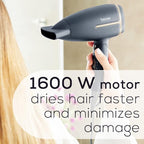 Beurer HC25 Travel Hair Dryer for with Voltage Switch, Powerful Blow Dryrer with Ion Function, 1600W, Anti Frizz, Foldable & Lightweight Styler, Nozzle Attachment