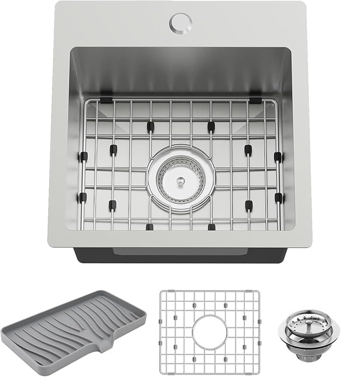 Small Kitchen Sink, 15x15 Inch Bar Sink Stainless Steel Drop In Small Kitchen by FAUENPEEY
