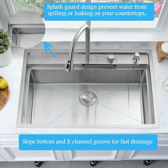 33 Inch Drop In Waterfall Kitchen Sink Workstation-Bokaiya 33x19 Drop In - Image 5