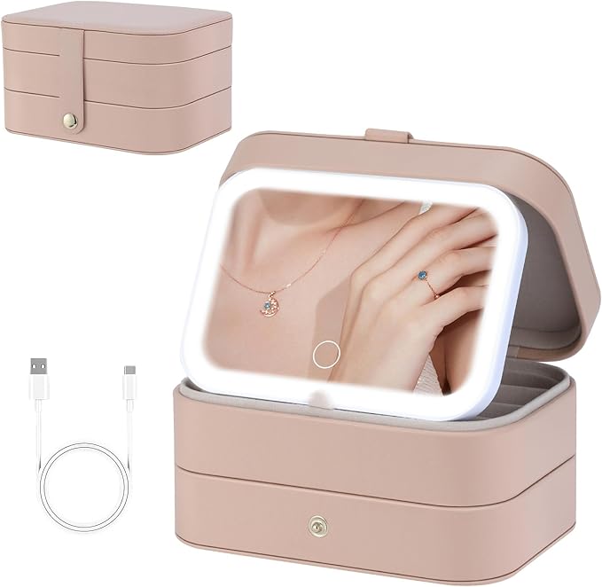 Travel Jewelry Case with LED Lighted Mirror, Personalized Birthday Gifts by Unknown