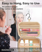 HOTOR Travel Toiletry Bag for Women & Men, Waterproof Makeup Bag with Hanging Hook and Multiple Pockets, Cosmetic Bags for Women, Travel Essentials, 11.2'' x 3.2'' x 8.9'', Pale Pink