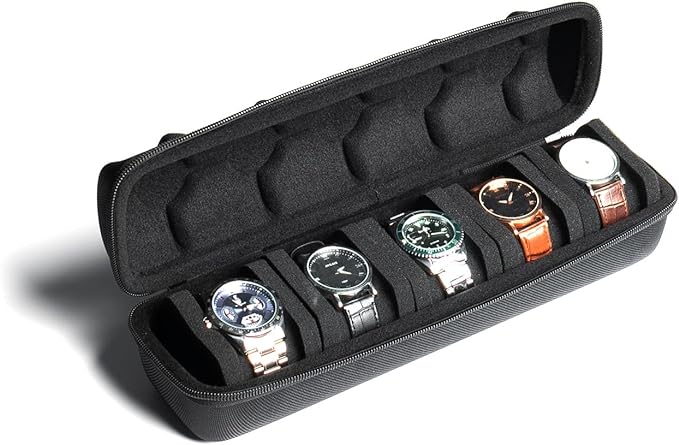 Hard Watch Travel Case, 5 slot Watch Roll Case Storage and Organizer by AUKURA