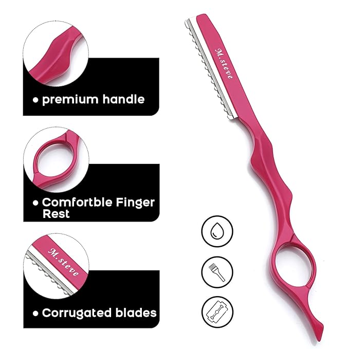 Hair Razors For Cutting Hair 6.89",Hair Cutting Razor Professional Texturizing Cutting Razor with Replacement Stainless Steel Blades,Ideal for Salon/Home -11PCS Pink